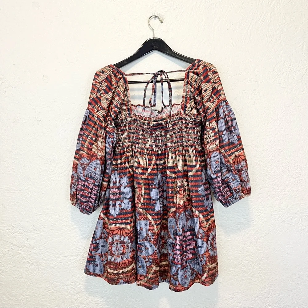 Free People Dress Floral Clara Corduroy Red Blue Medium M Boho - Picture 8 of 8